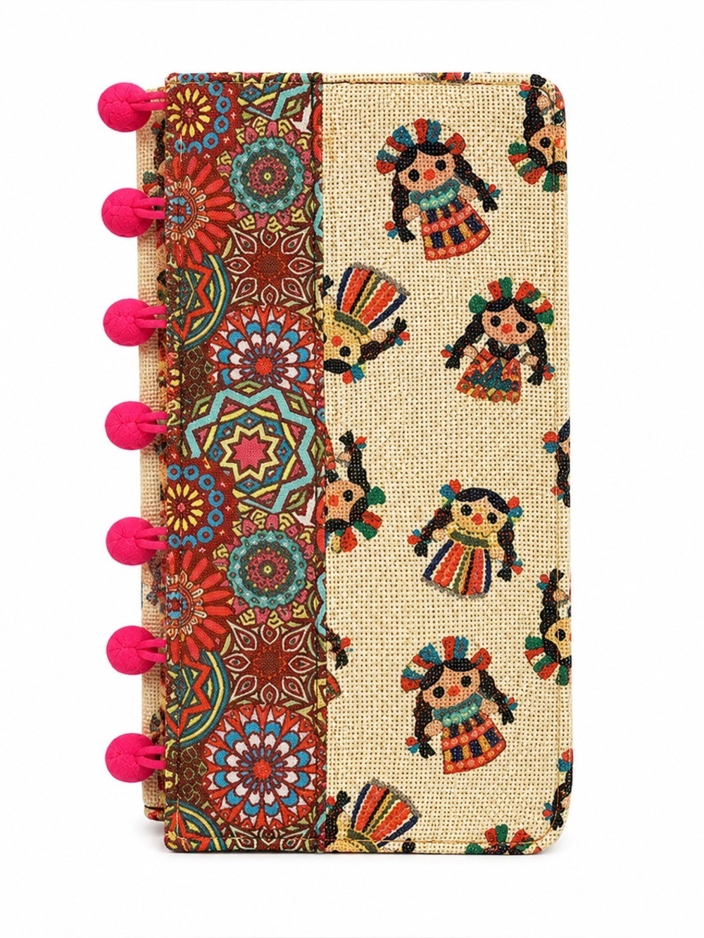 Colorful Patterned Clutch with Pom Poms